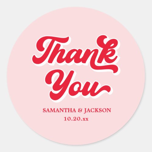 Retro Pink and Red Wedding Classic Round Sticker