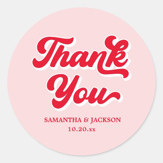 Retro Pink and Red Wedding Classic Round Sticker (Front)