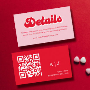Retro Pink and Red Wedding Details Website Enclosure Card
