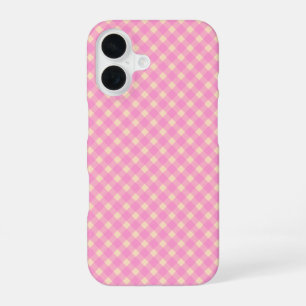 Retro Pink and White Gingham Plaid Pattern iPhone 16 Case
