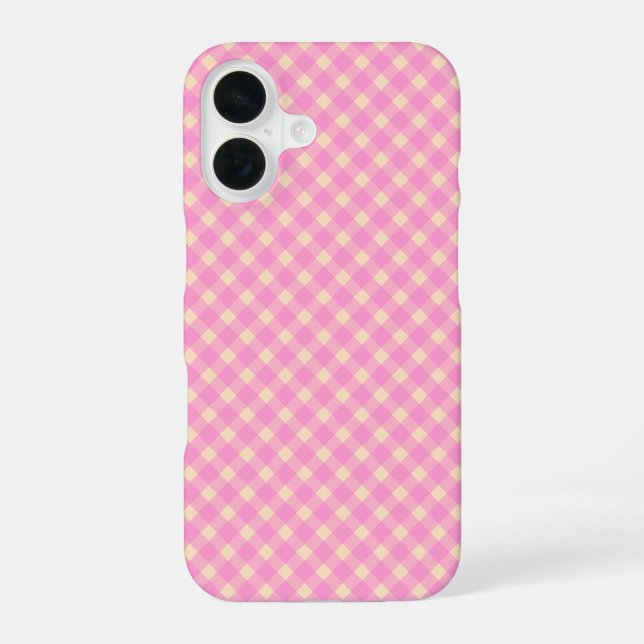 Retro Pink and White Gingham Plaid Pattern   Iphone Case (Back)
