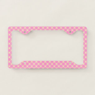 Retro Pink and White Gingham Plaid Pattern   License Plate Frame
