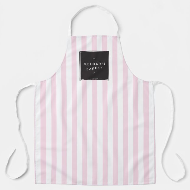 Retro Pink and White Stripes Apron (Front)