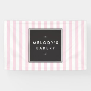Retro Pink and White Stripes Bakery Banner