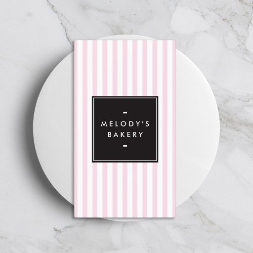 Customizable Retro Pink and White Stripes Bakery Business Card