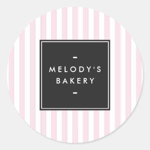 Retro Pink and White Stripes Bakery Classic Round Sticker
