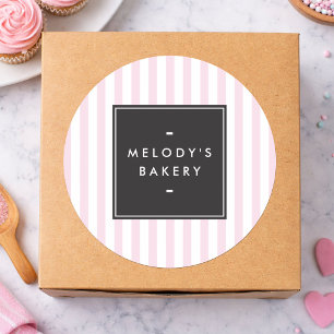 Retro Pink and White Stripes Bakery Classic Round Sticker