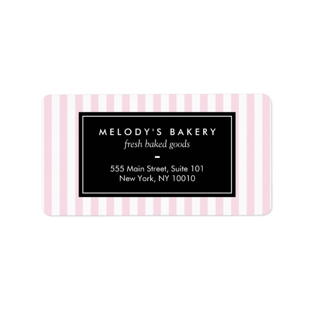 Retro Pink and White Stripes Bakery Label (Front)