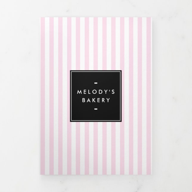 Retro Pink and White Stripes Bakery Menu Brochure (Cover)