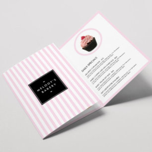 Retro Pink and White Stripes Bakery Menu Brochure