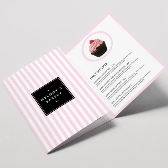 Retro Pink and White Stripes Bakery Menu Brochure (Creator Uploaded)
