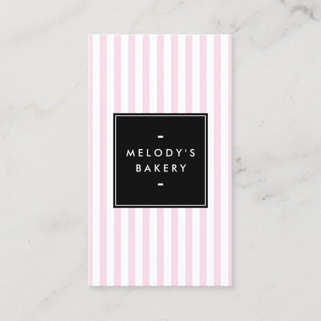 Retro Pink and White Stripes Bakery Social Media Business Card (Front)