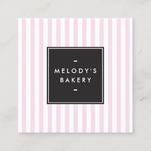 Retro Pink and White Stripes Bakery Square Business Card