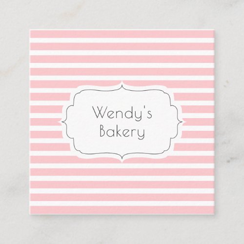 Retro pink and white vintage candy stripes bakery square business card