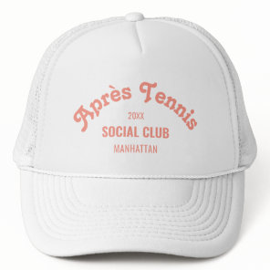 Retro Pink Après Tennis Social Club Custom White Trucker Hat