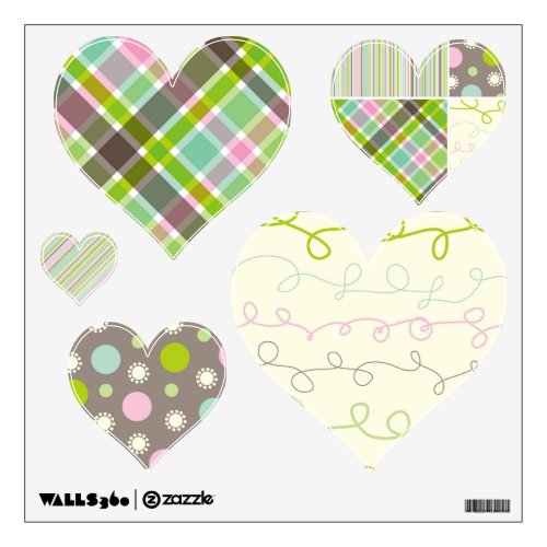 Retro Pink Aqua Blue Plaid Pattern Dots Scribbles Wall Sticker