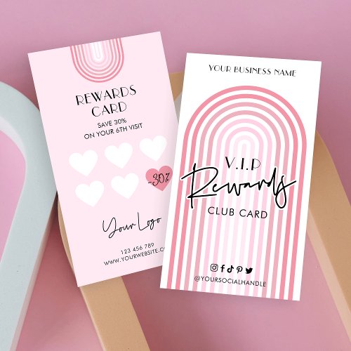 Retro Pink Arch Beauty Spa Trendy Logo Loyalty Card