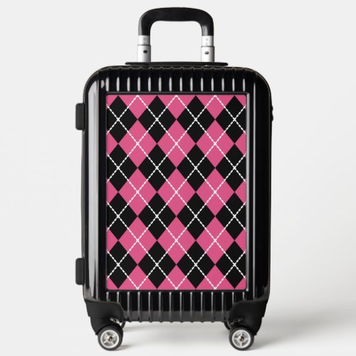 Retro Pink Argyle Pattern Luggage