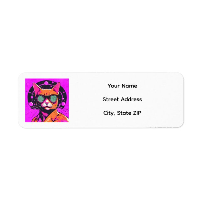 Retro Pink Atomic Cat Return Address Label (Front)