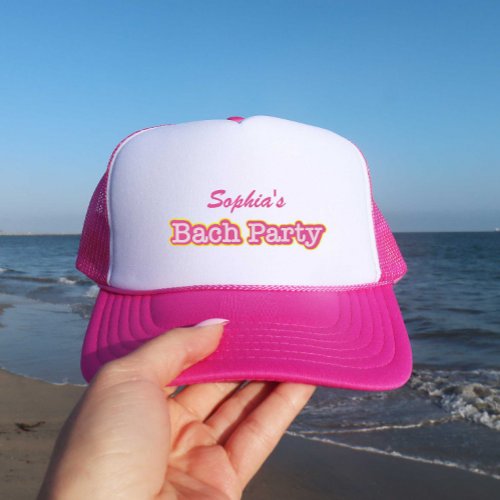 Retro Pink Bach Party Name Trucker Hat