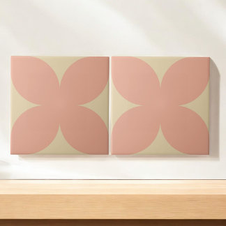 Retro Pink & Beige Floral Petal Mid Century Modern Ceramic Tile