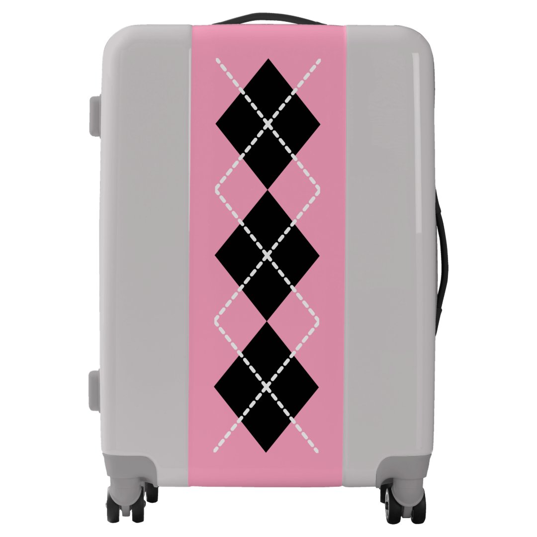 Retro Pink Black Argyle Luggage  (Front)