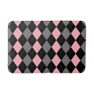 Retro Pink Black Gray Argyle Bath Mat