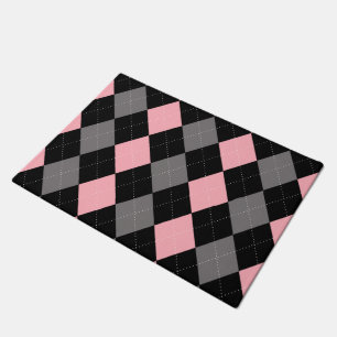 Retro Pink Black Gray Argyle Doormat