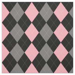 Retro Pink Black Gray Argyle Fabric