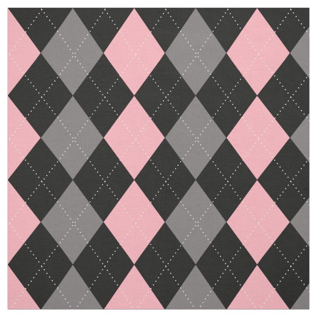 Retro Pink Black Gray Argyle Fabric (Swatch)