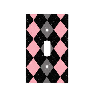 Retro Pink Black Gray Argyle Light Switch Cover