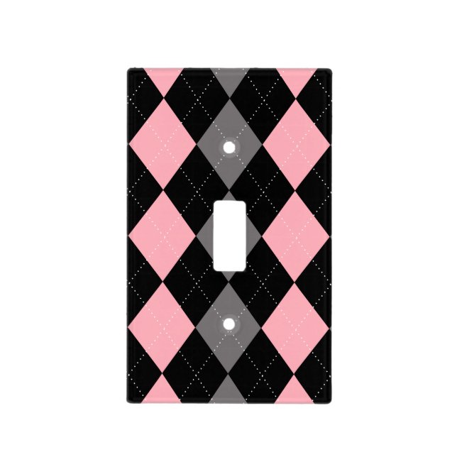 Retro Pink Black Gray Argyle Light Switch Cover (Front)