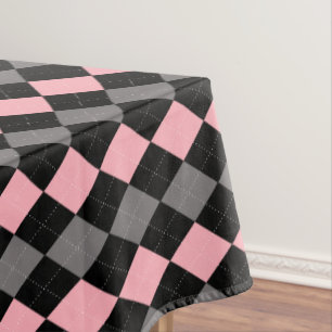 Retro Pink Black Gray Argyle Tablecloth