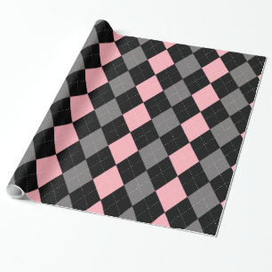 Retro Pink Black Gray Argyle Wrapping Paper