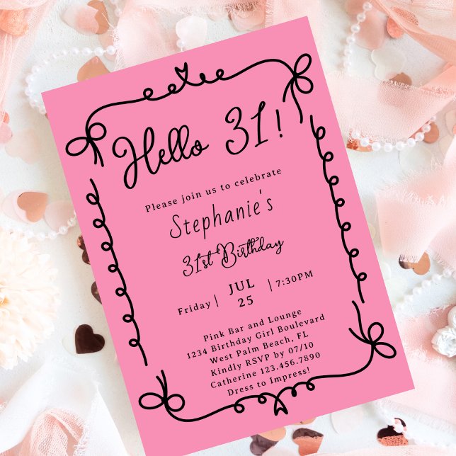 Retro Pink & Black Handwritten 31st Birthday Party Invitation (Creator Uploaded)
