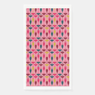 Retro pink, blue and red wine glass pattern paper guest towels