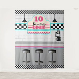 Retro Pink & Blue Checkerboard Diner Backdrop