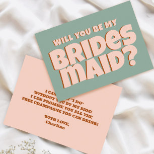 Retro Pink & Blue Funny Bridesmaid Proposal  Invitation
