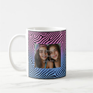 Retro Pink Blue Gradient Zebra Stripe Photo Frame Coffee Mug