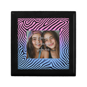 Retro Pink Blue Gradient Zebra Stripe Photo Frame Gift Box