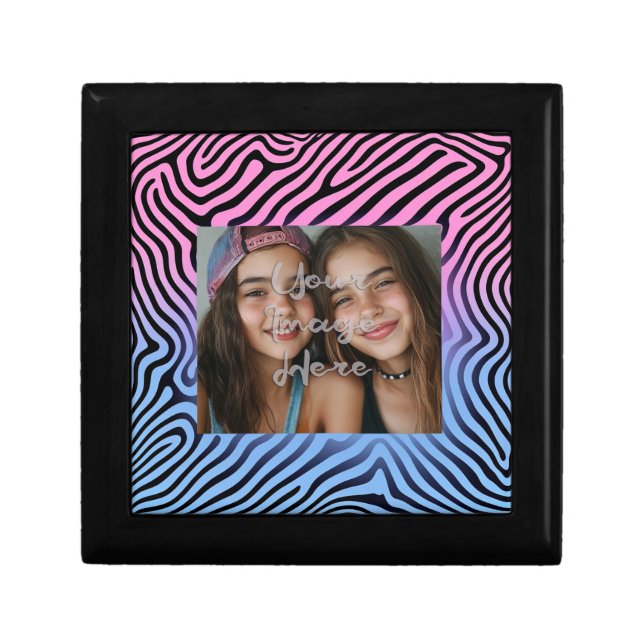 Retro Pink Blue Gradient Zebra Stripe Photo Frame Gift Box (Front)