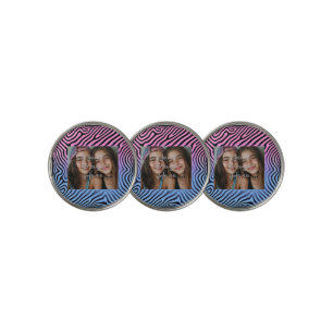 Retro Pink Blue Gradient Zebra Stripe Photo Frame Golf Ball Marker