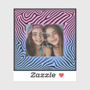 Retro Pink Blue Gradient Zebra Stripe Photo Frame Sticker