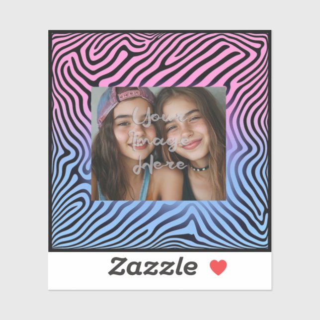 Retro Pink Blue Gradient Zebra Stripe Photo Frame Sticker (Sheet)