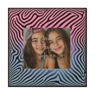 Retro Pink Blue Gradient Zebra Stripe Photo Frame Wood Wall Art
