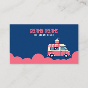 Retro Pink & Blue Ice Cream Truck in Motion Business Card