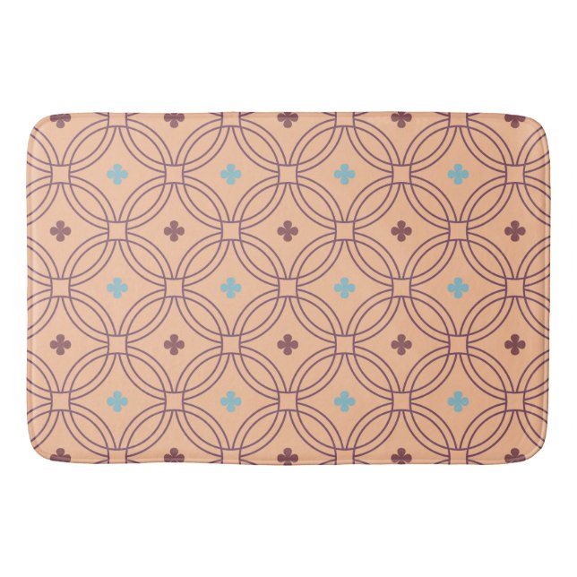 Retro Pink & Blue Interlocking Geometric Pattern Bath Mat (Front)