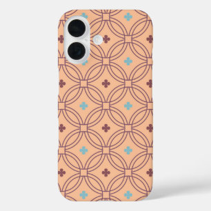 Retro Pink & Blue Interlocking Geometric Pattern iPhone 16 Case