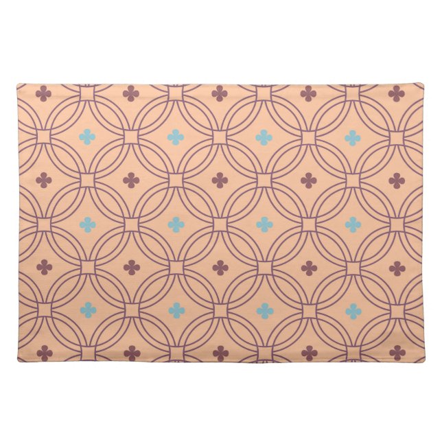 Retro Pink & Blue Interlocking Geometric Pattern Cloth Placemat (Front)