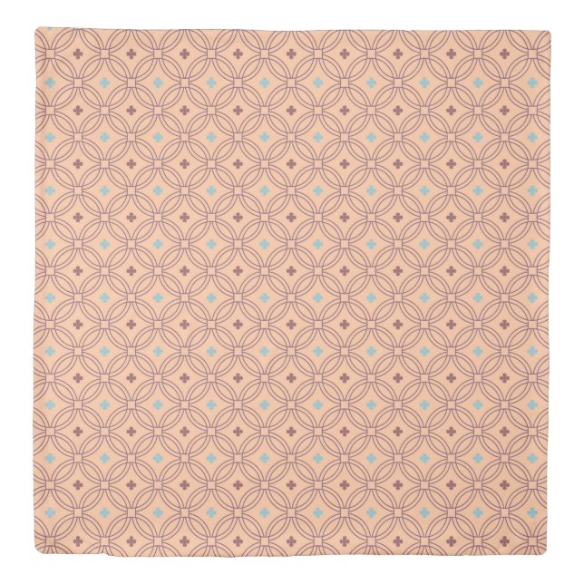 Retro Pink & Blue Interlocking Geometric Pattern Duvet Cover (Front)